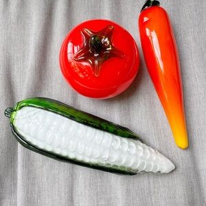 ✨MCM 1970’s Murano Hand Blown Glass Tomato, Carrot and Corn Decor
